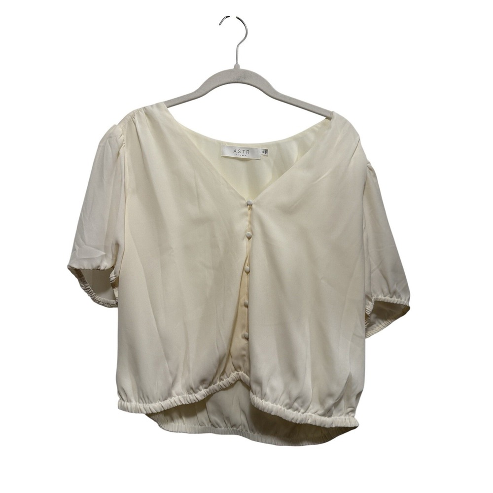 ASTR the Label Ivory Puff Sleeve V-Neck Peasant Blouse Women's Size XL Cream Top